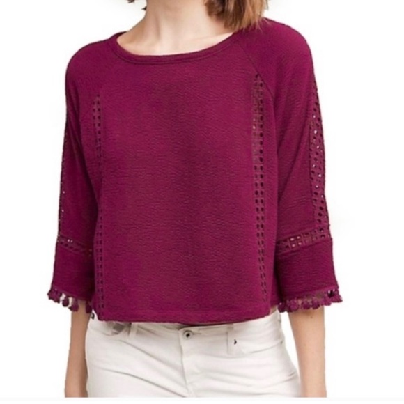 Anthropologie Tops - Anthropologie Pom Pom Blouse Red Wine Size S